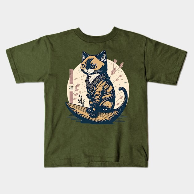 Cat Japanese Aesthetic Kids T-Shirt by PetODesigns